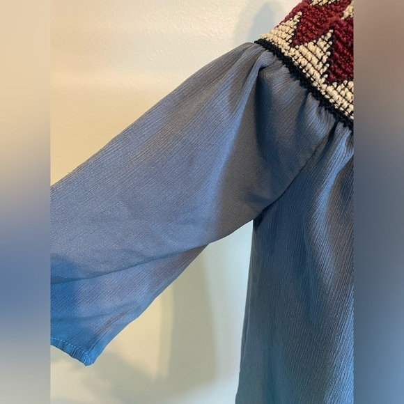 Women’s Maurices Off the Shoulder Smocked Blue Boho Knit Western Dress Medium - Picture 6 of 10